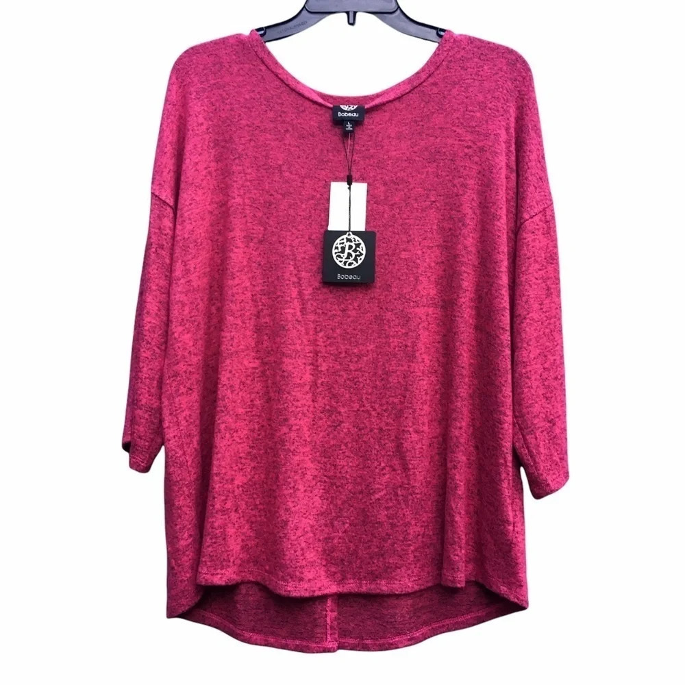 NWT Bobeau Fuscia Open Back 3/4 Sleeve Top Large